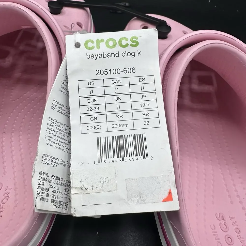 Kids Juniors Crocs Pink Bayaband Clog K Size 1 (j1) Comfort Shoes 205100-606 NEW